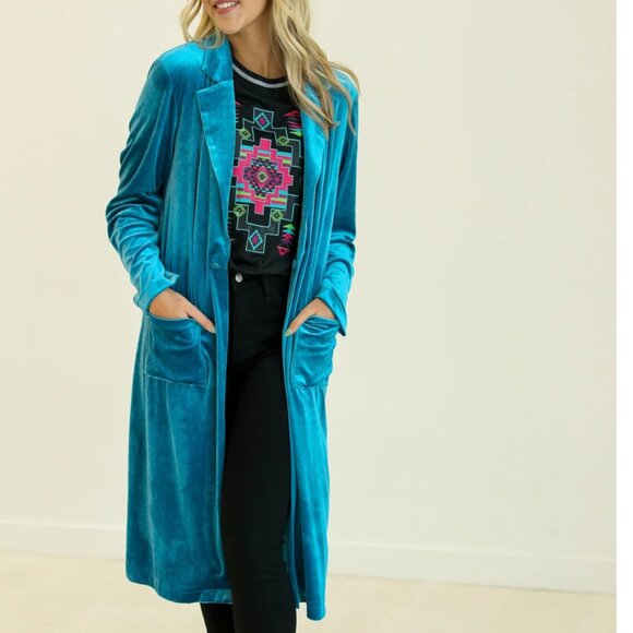Southern Grace Jackets & Blazers - Hard Candy Velvet Jacket in Teal 9190E-TEAL-L/XL Southern Grace NWT